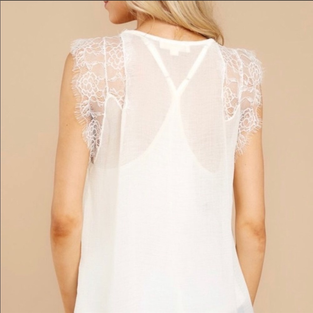 NWT White Chiffon Lace Blouse - Picture 8 of 9